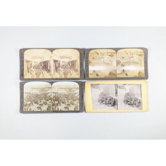 Set of 4 Antique Stereoview cards of Jerusalem, Cattle Market day, Christian - Picture 2 of 8